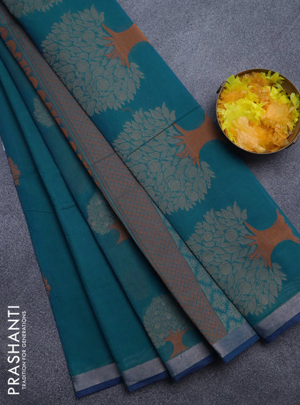 Nithyam cotton saree cs blue with thread woven buttas and zari woven border