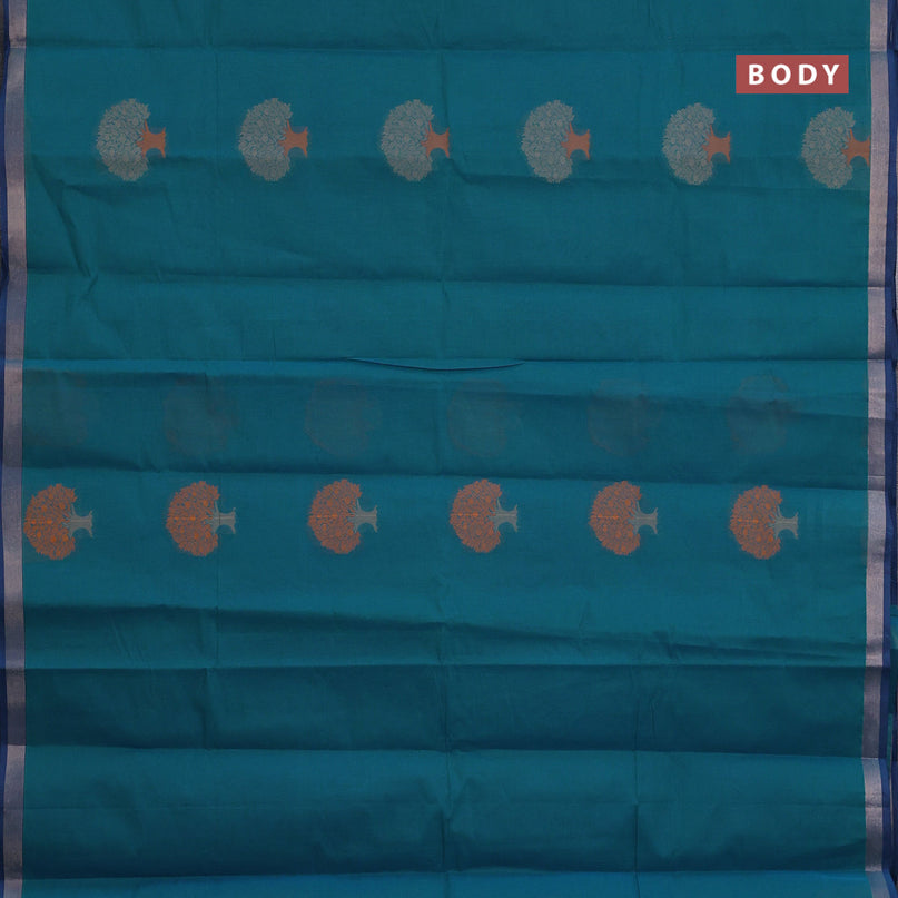 Nithyam cotton saree cs blue with thread woven buttas and zari woven border