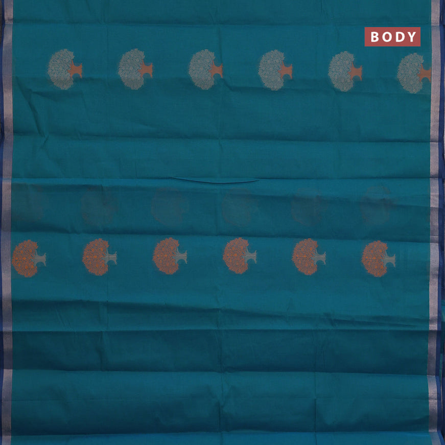 Nithyam cotton saree cs blue with thread woven buttas and zari woven border