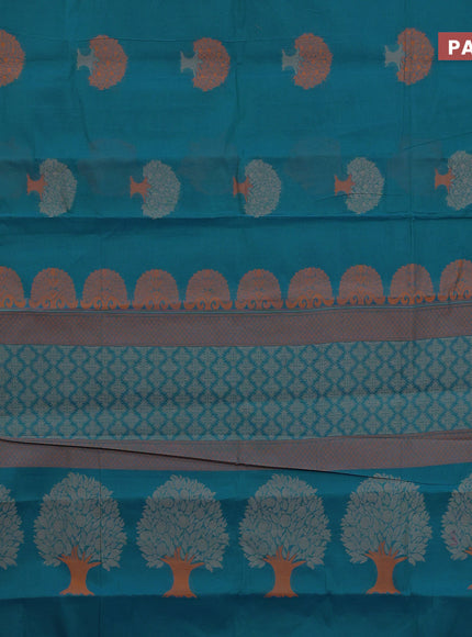 Nithyam cotton saree cs blue with thread woven buttas and zari woven border