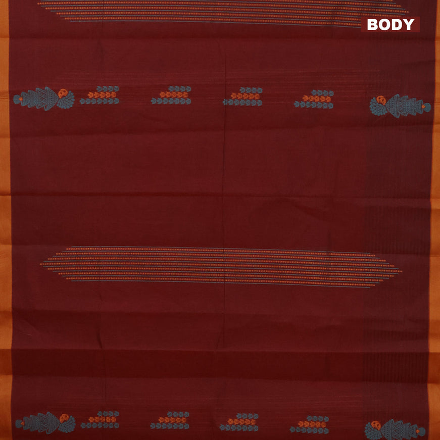 Nithyam cotton saree maroon and mustard shade with thread & zari woven buttas and simple border