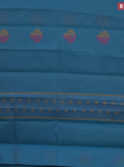 Nithyam cotton saree teal blue with thread woven buttas in borderless style