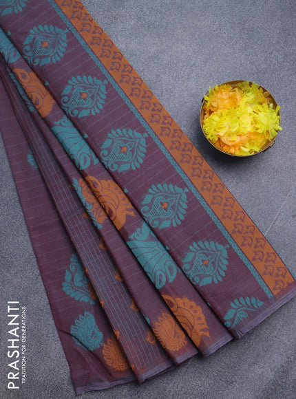 Nithyam cotton saree dual shade of maroon with thread woven buttas in borderless style