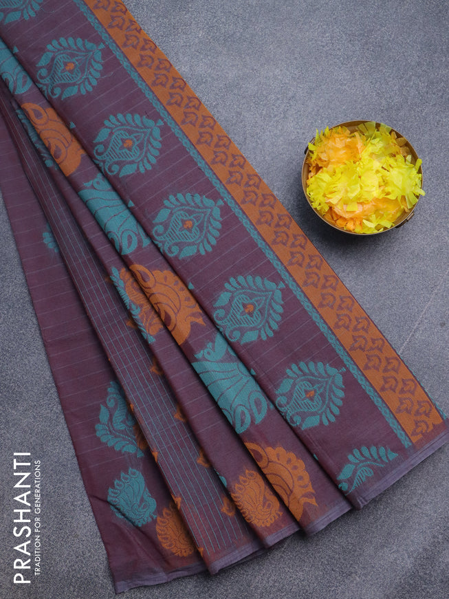 Nithyam cotton saree dual shade of maroon with thread woven buttas in borderless style