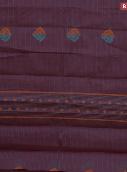 Nithyam cotton saree dual shade of maroon with thread woven buttas in borderless style