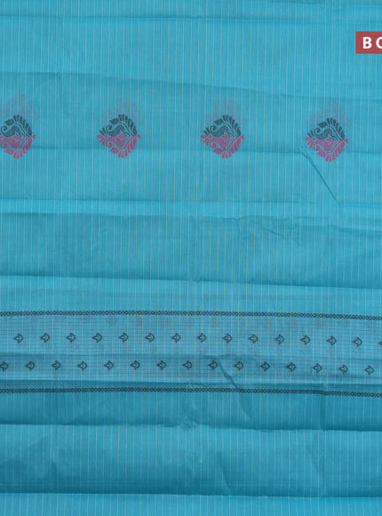 Nithyam cotton saree light blue with thread woven buttas in borderless style