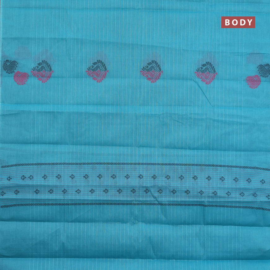 Nithyam cotton saree light blue with thread woven buttas in borderless style