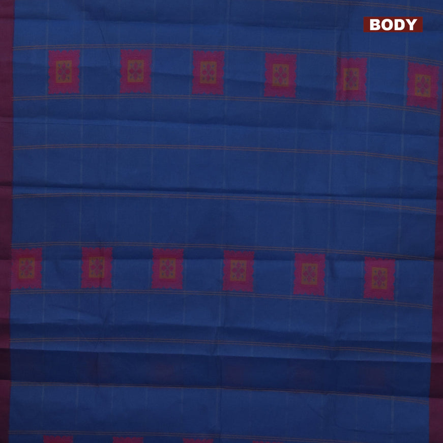 Nithyam cotton saree cs blue and maroon shade with thread woven buttas and simple border