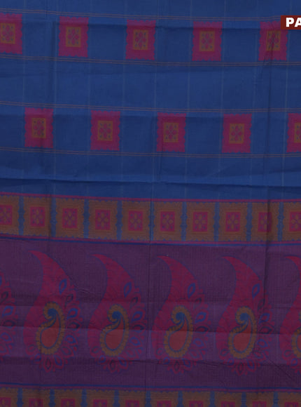 Nithyam cotton saree cs blue and maroon shade with thread woven buttas and simple border