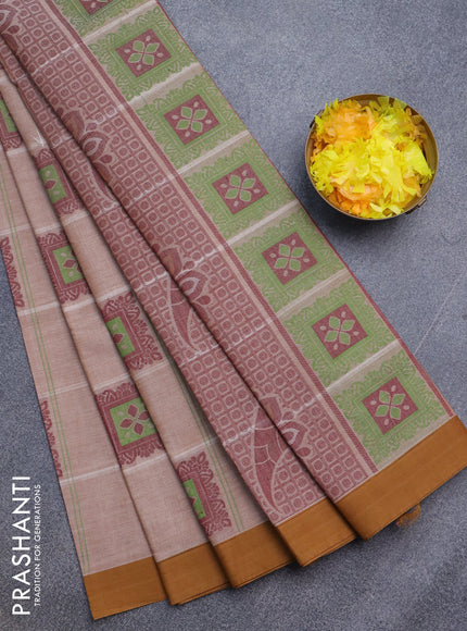 Nithyam cotton saree pastel brown and mustard shade with thread woven buttas and simple border