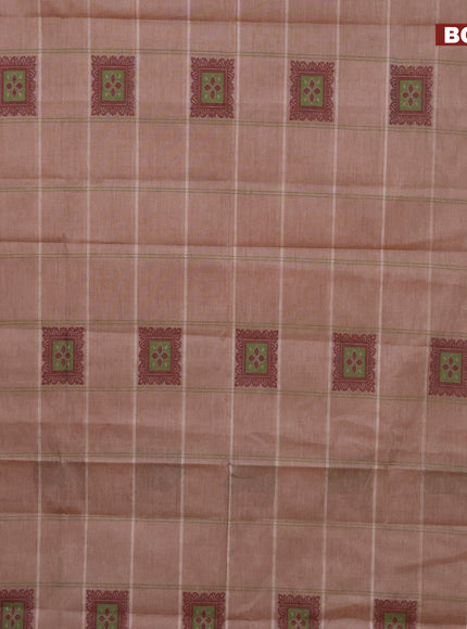 Nithyam cotton saree pastel brown and mustard shade with thread woven buttas and simple border