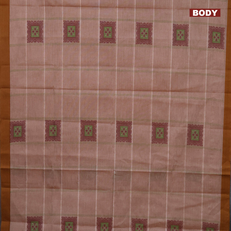 Nithyam cotton saree pastel brown and mustard shade with thread woven buttas and simple border