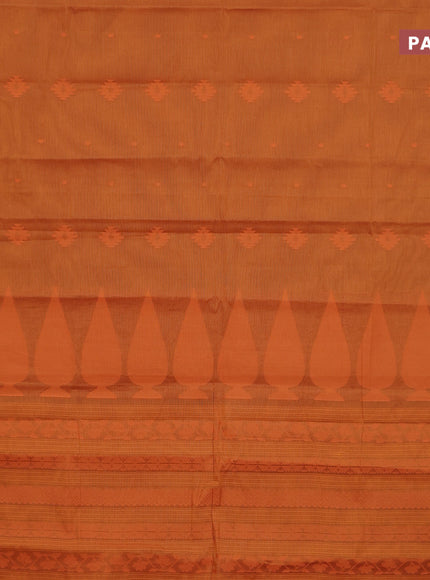 Nithyam cotton saree rust shade with allover thread woven buttas and woven border