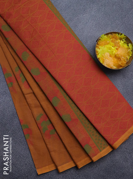 Nithyam cotton saree mustard shade with thread woven floral buttas in borderless style