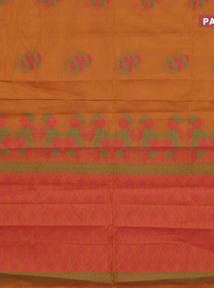 Nithyam cotton saree mustard shade with thread woven floral buttas in borderless style