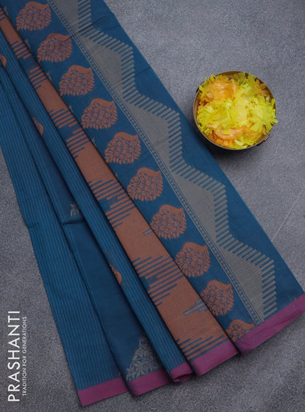 Nithyam cotton saree cs blue and maroon shade with thread woven buttas and simple border