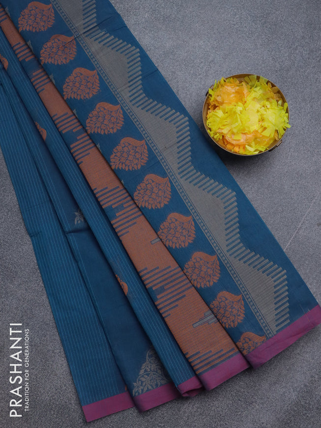 Nithyam cotton saree cs blue and maroon shade with thread woven buttas and simple border