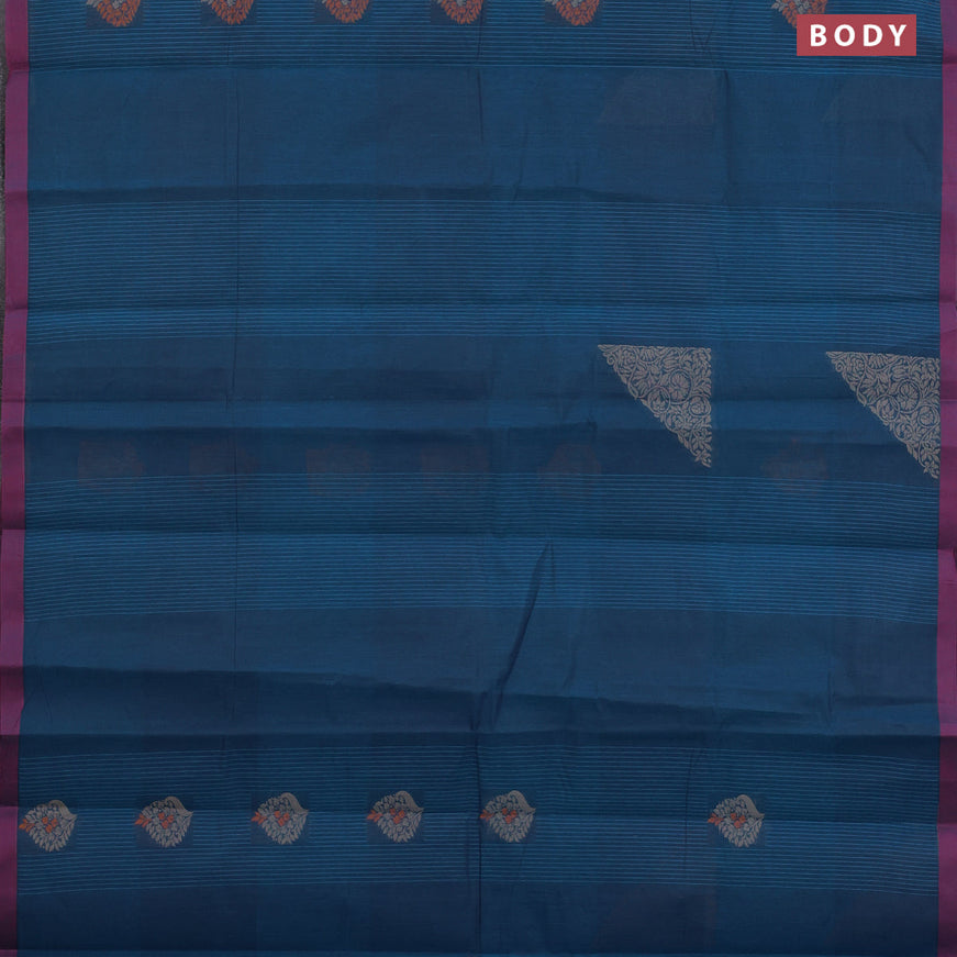 Nithyam cotton saree cs blue and maroon shade with thread woven buttas and simple border