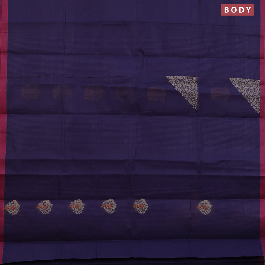 Nithyam cotton saree dark blue and maroon with thread woven buttas and simple border