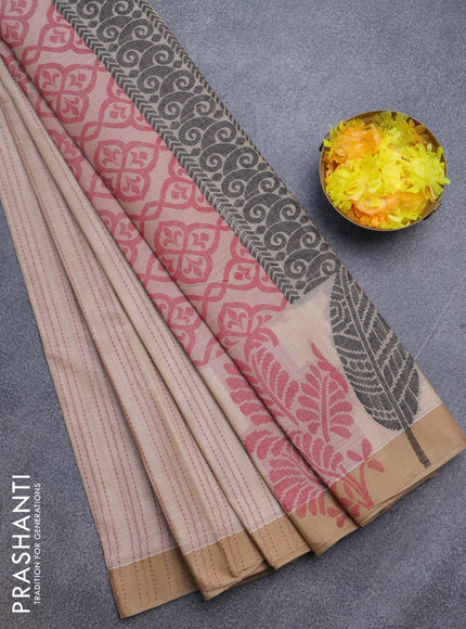 Nithyam cotton saree sndal and dark sandal with allover thread weaves and thread woven border