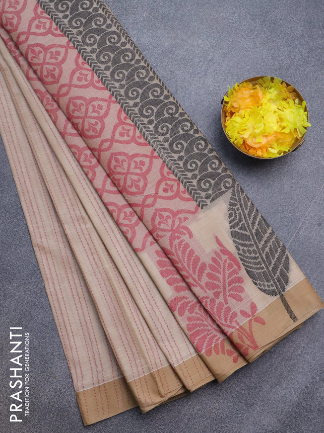 Nithyam cotton saree sndal and dark sandal with allover thread weaves and thread woven border