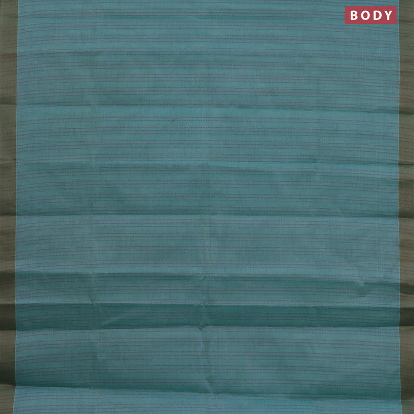 Nithyam cotton saree teal blue and beige with allover thread weaves and thread woven border