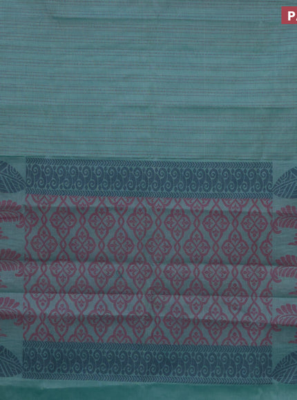 Nithyam cotton saree teal blue and beige with allover thread weaves and thread woven border