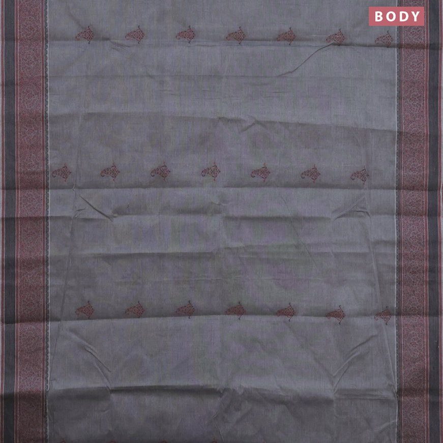 Nithyam cotton saree grey shade with thread woven buttas in borderless style