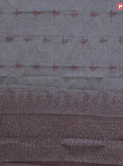 Nithyam cotton saree grey shade with thread woven buttas in borderless style