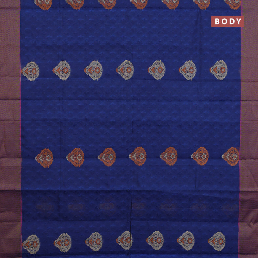 Nithyam cotton saree blue and pink with allover self emboss & thread buttas and thread woven border