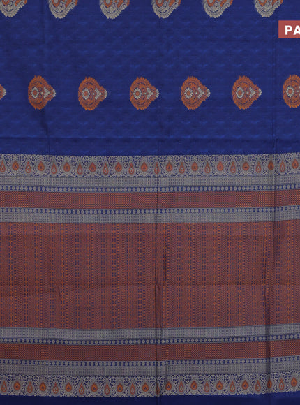 Nithyam cotton saree blue and pink with allover self emboss & thread buttas and thread woven border