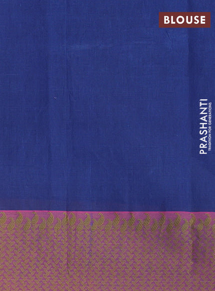 Nithyam cotton saree blue and pink with allover self emboss & thread buttas and thread woven border