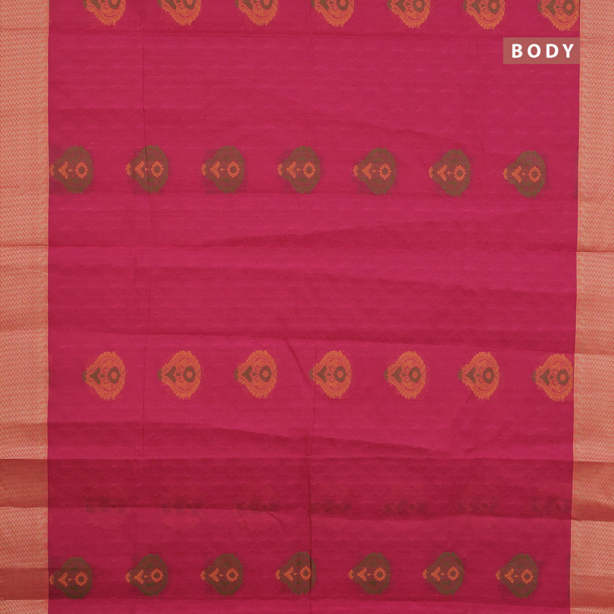 Nithyam cotton saree pink and orange with allover self emboss & thread buttas and thread woven border