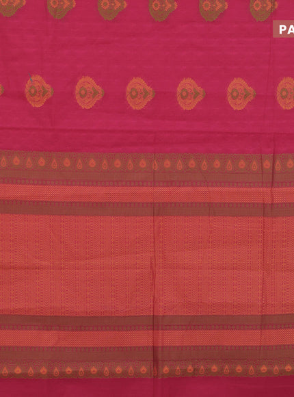 Nithyam cotton saree pink and orange with allover self emboss & thread buttas and thread woven border