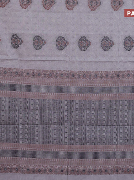 Nithyam cotton saree grey shade with allover self emboss & thread buttas and thread woven border