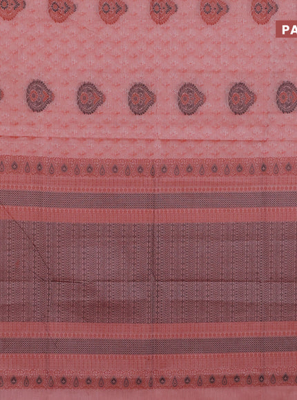 Nithyam cotton saree rust shade with allover self emboss & thread buttas and thread woven border