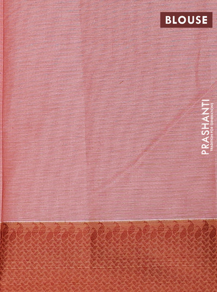 Nithyam cotton saree rust shade with allover self emboss & thread buttas and thread woven border