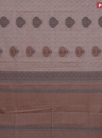 Nithyam cotton saree pastel brown with allover self emboss & thread buttas and thread woven border