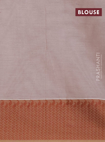 Nithyam cotton saree pastel brown with allover self emboss & thread buttas and thread woven border