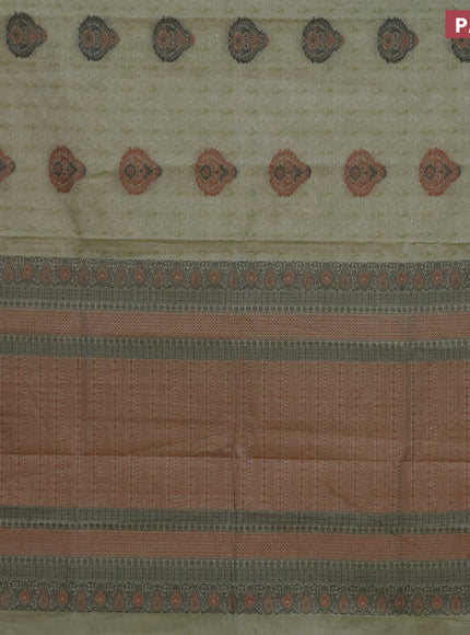 Nithyam cotton saree pastel green with allover self emboss & thread buttas and thread woven border