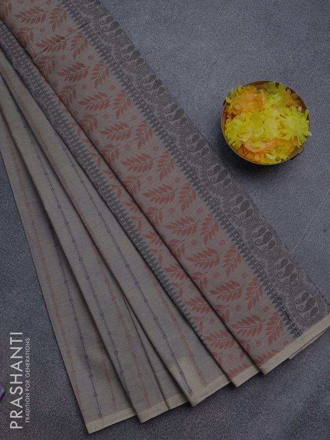 Nithyam cotton saree grey shade with allover thread weaves & buttas and simple border