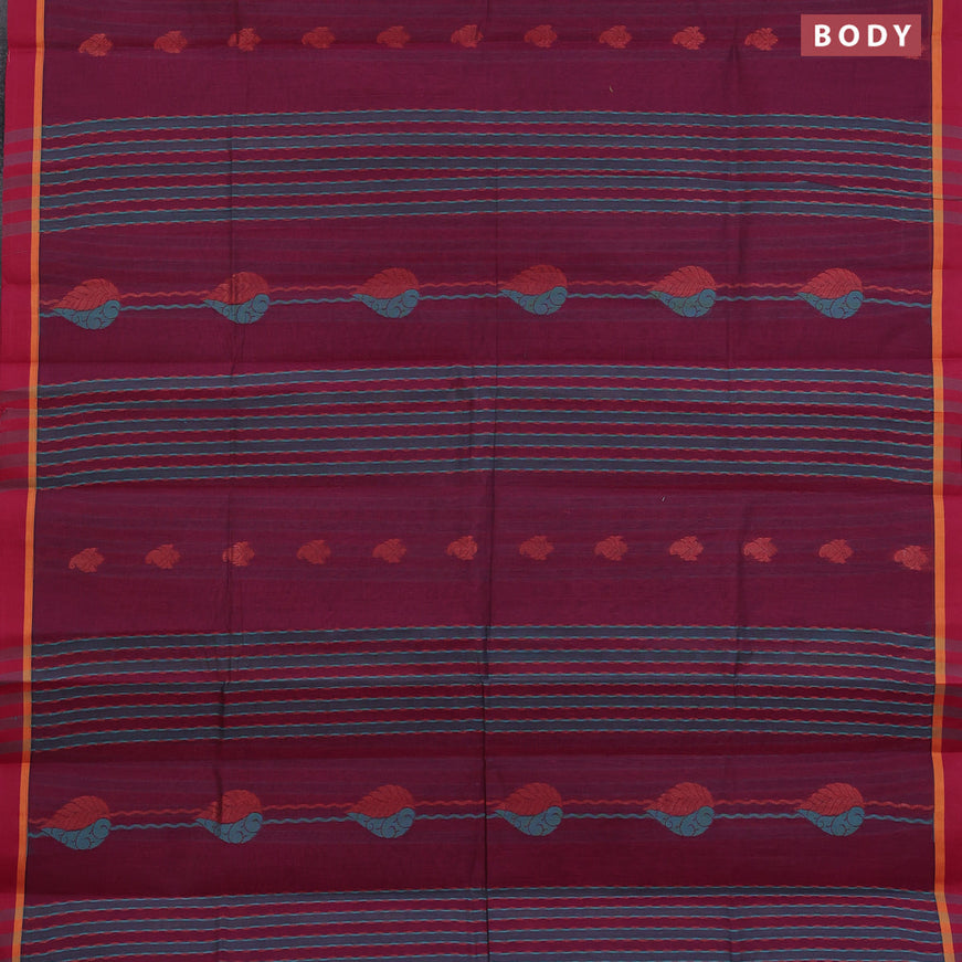 Nithyam cotton saree dark magenta pink with allover thread & copper zari weaves and simple border