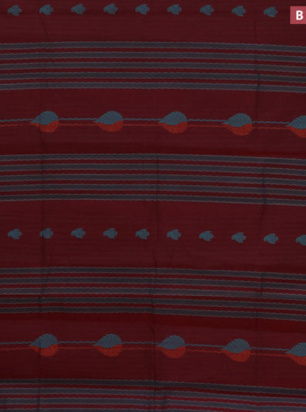 Nithyam cotton saree maroon and red with allover thread & copper zari weaves and simple border