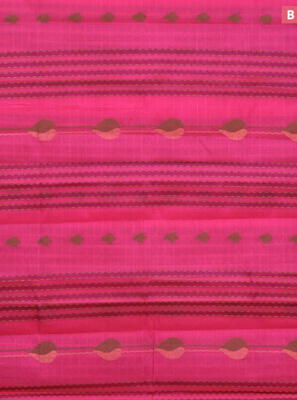 Nithyam cotton saree pink and green with allover thread & zari weaves and simple border