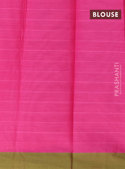 Nithyam cotton saree pink and green with allover thread & copper zari weaves and simple border