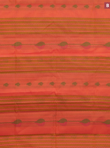 Nithyam cotton saree dual shade of orange and pink with allover thread & zari weaves and simple border