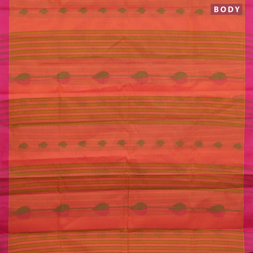 Nithyam cotton saree dual shade of orange and pink with allover thread & zari weaves and simple border