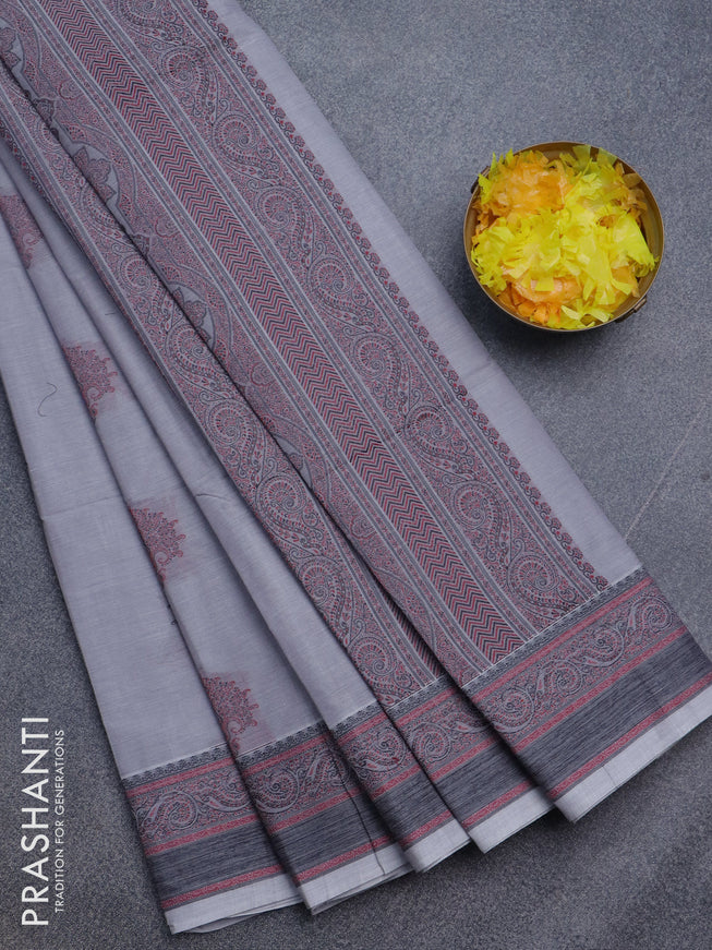 Nithyam cotton saree grey with allover thread woven buttas and thread woven border