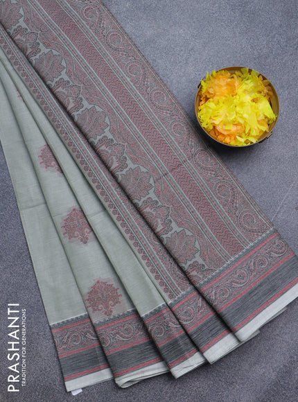 Nithyam cotton saree grey shade with allover thread woven buttas and thread woven border