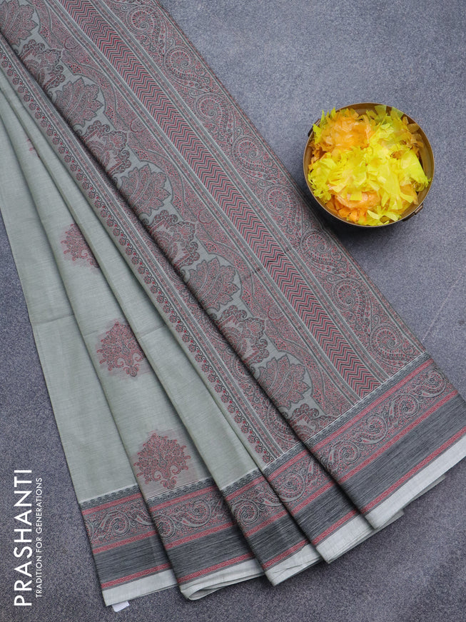 Nithyam cotton saree grey shade with allover thread woven buttas and thread woven border